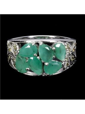 Stunning Genuine Emerald 2.73CT w/ Sapphire Ring 14K White Gold overlay Sz 8